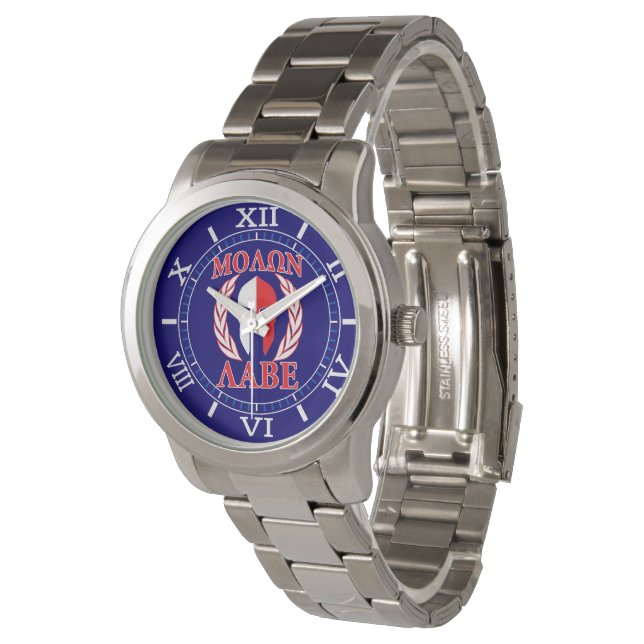 Molon Labe Spartan Mask Laurels Navy Blue Dial Armbanduhr (Schrägansicht)