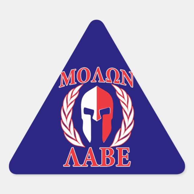 Molon Labe Spartan Mask Laurels Navy Blue Dreieckiger Aufkleber (Vorderseite)