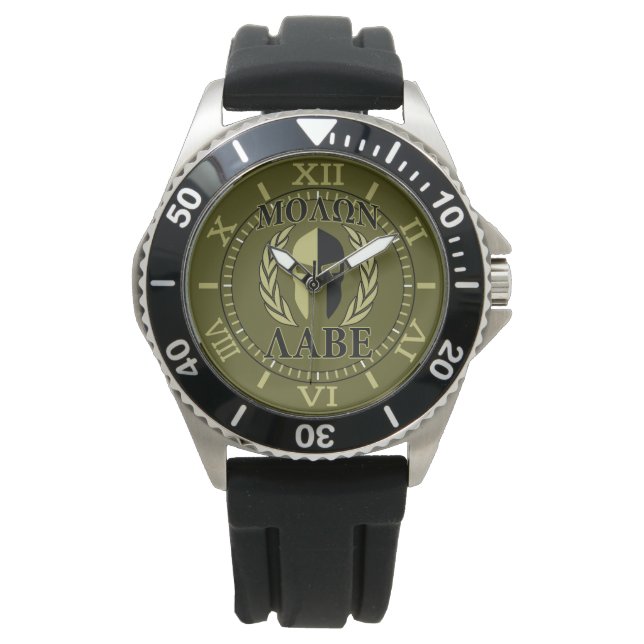 Molon Labe Spartan Mask Laurels Olive Green Dial Armbanduhr (Vorderseite)