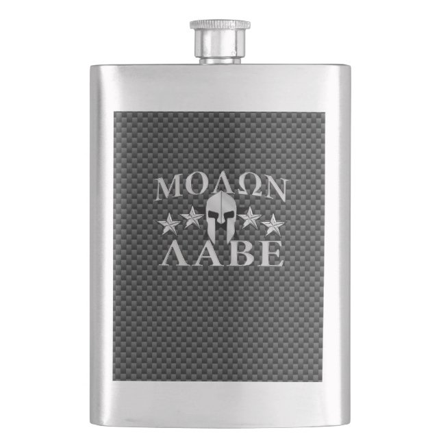 Molon Labe Spartan Warrior 5 Sterne Carbon Flachmann (Vorderseite)