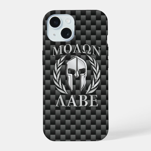 Molon Labe Spartan Warrior Carbon Fibre Print auf  iPhone 15 Hülle (Rückseite)