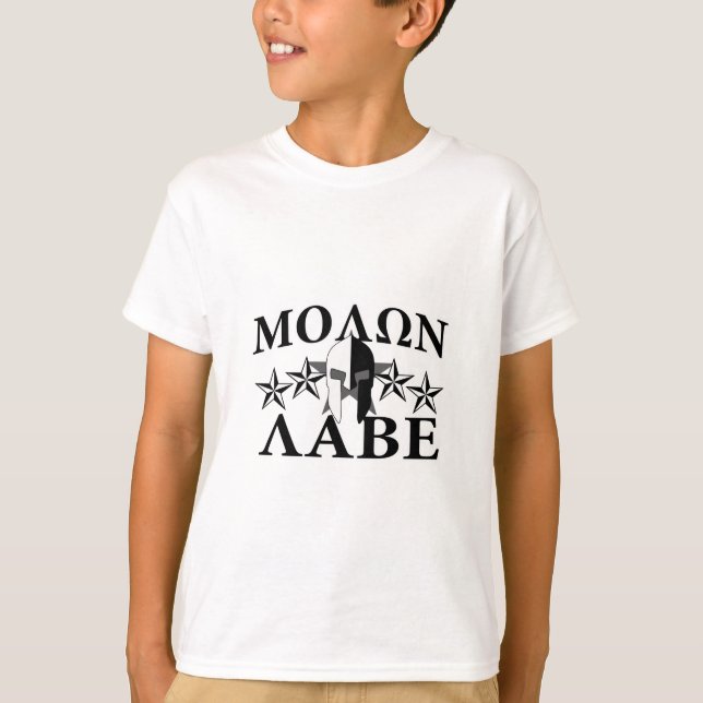 Molon Labe Spartan Warrior Helmet 5 Sterne B&W T-Shirt (Vorderseite)