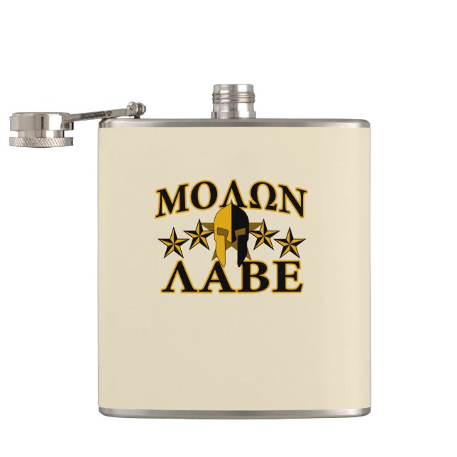 Molon Labe Spartan Warrior Helmet Goldenes Dekor Flachmann (Geöffnet)