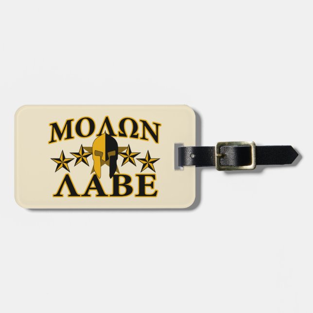 Molon Labe Spartan Warrior Helmet Goldenes Dekor Gepäckanhänger (Vorderseite horizontal)