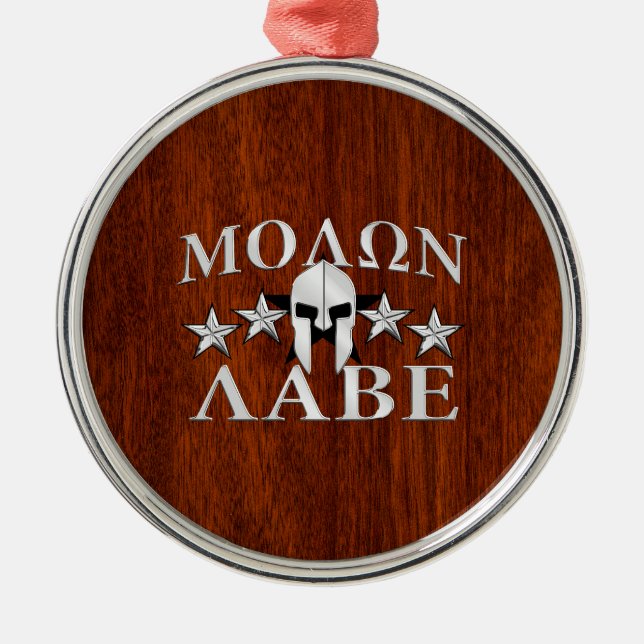 Molon Labe Spartan Warrior Helmet Mahogany Ornament Aus Metall (Vorne)