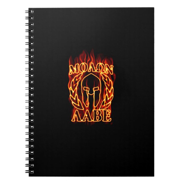 Molon Labe Spartan Warrior in Flammen Notizblock (Vorderseite)