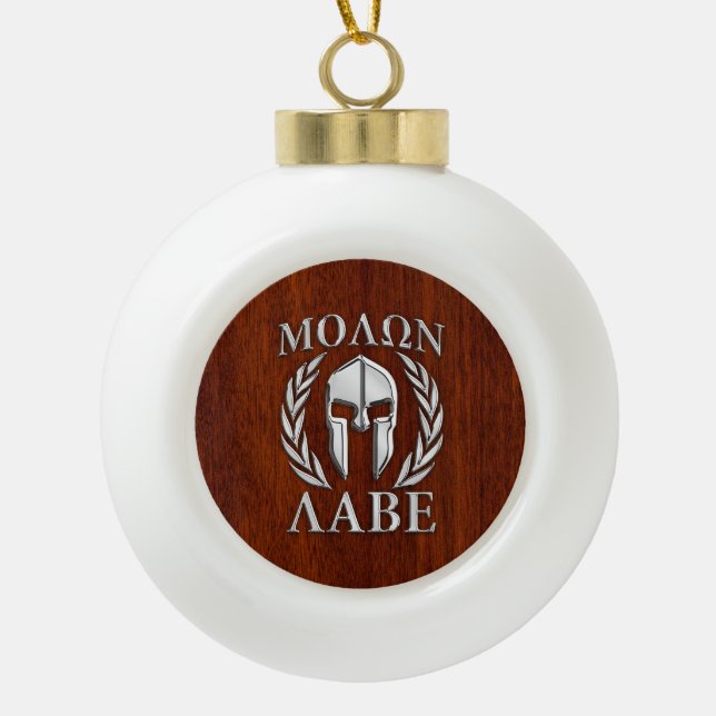 Molon Labe Spartan Warrior Laurels Holzdekor Keramik Kugel-Ornament (Vorderseite)
