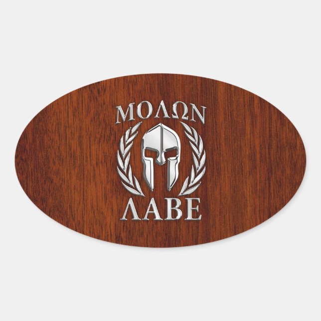 Molon Labe Spartan Warrior Laurels Mahogany Print Ovaler Aufkleber (Vorderseite)