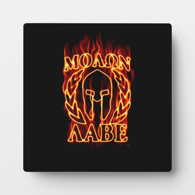 Molon Labe Spartan Warrior Laurels über Feuer Fotoplatte (Vorderseite)