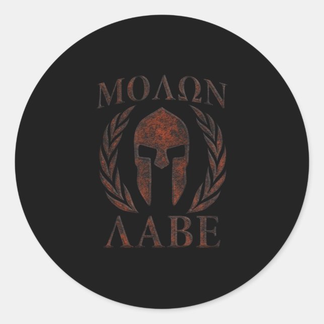 Molon Labe Spartan Warrior Mask Laurels Iron Runder Aufkleber (Vorderseite)