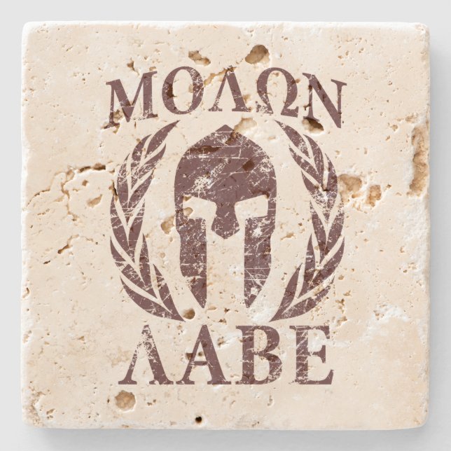 Molon Labe spartanische Sturzhelm-Kriegers-Lorbeer Steinuntersetzer (Vorderseite)