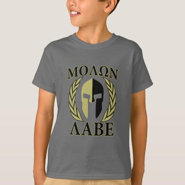 Molon Labe spartanisches Masken-Lorbeer-Olivgrün T-Shirt (Vorderseite)
