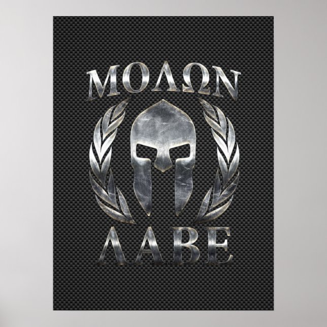 Molon Labe Steel Spartan Helmet auf Kohlenstofffas Poster (Vorne)