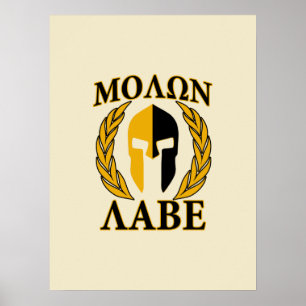 Molon Labe wärmen spartanische Sturzhelm-Lorbeer Poster