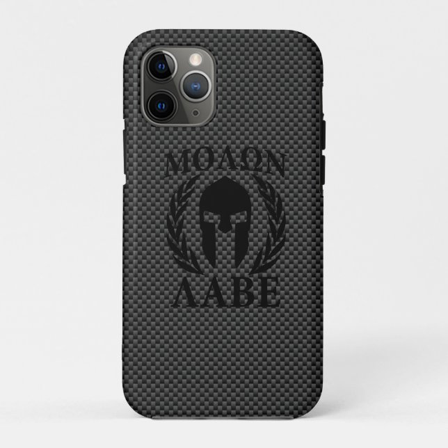 Molon Labe Warrior Laurels über schwarzen Kohlenst Case-Mate iPhone Hülle (Rückseite)
