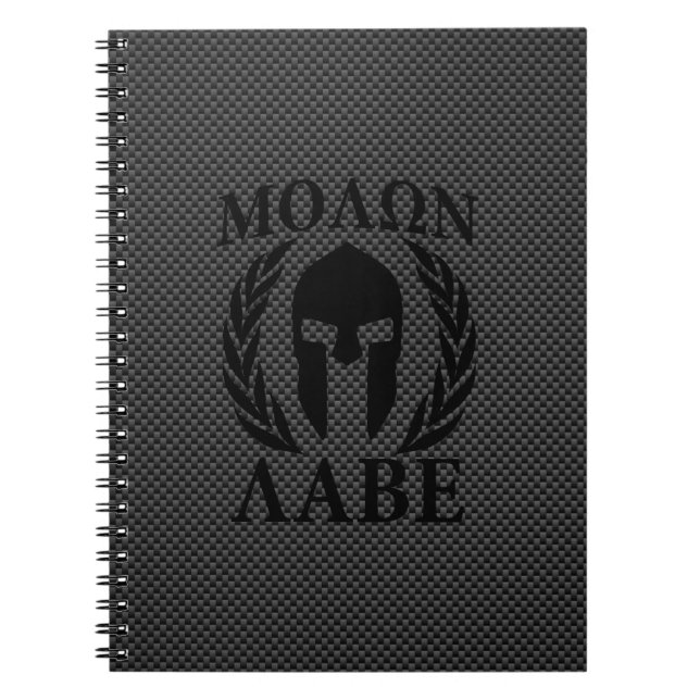 Molon Labe Warrior Laurels über schwarzen Kohlenst Notizblock (Vorderseite)