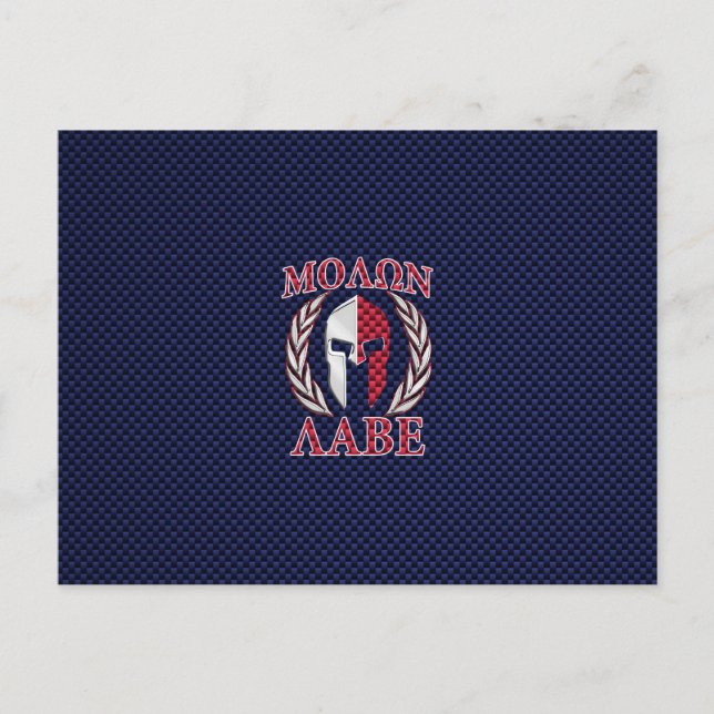 Molon Labe Warrior Mask Blue Carbon Fibre Print Postkarte (Vorderseite)