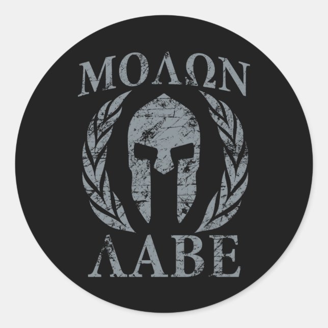 Molon Labe Warrior Mask Laurels auf schwarz Runder Aufkleber (Vorderseite)