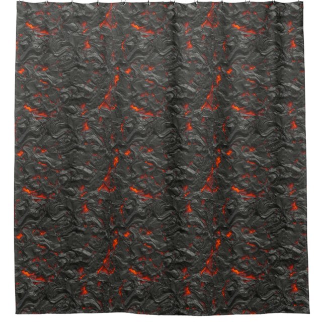Molten Lava Vulkan schwarz und rot Duschvorhang (Vorderseite)