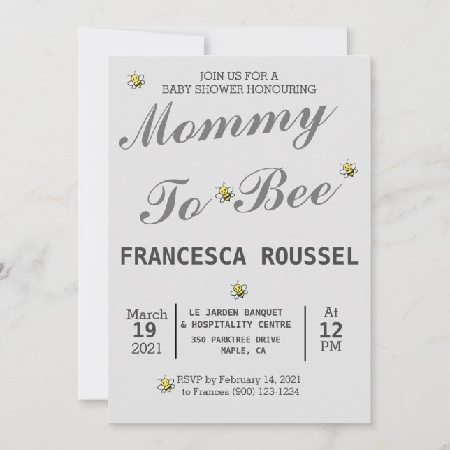 MOM À BEE CUT BABY SHOWER GRIS INVITATION (Devant)
