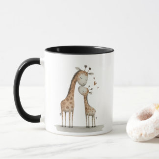 Mom & Baby Giraffe Cute Illustration Tasse