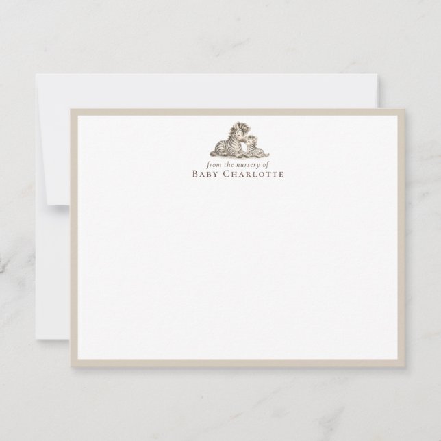 Mom & Baby Zebra Nursery Note Card – Personalized Mitteilungskarte (Vorderseite)