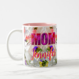 'Mom-Boss-Fire' – Diseño floral en cubos  Zweifarbige Tasse