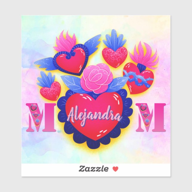 Mom corazones mexicanos Nombre editable Aufkleber (Blatt)