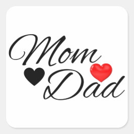 Mom & Dad-Herzen - Elegante Typografie Familienlie Quadratischer Aufkleber
