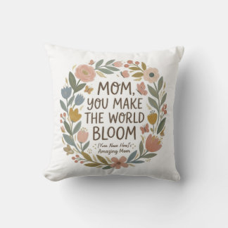 "Mom, du lässt die Welt erblühen" Boho-Blumenkranz Kissen