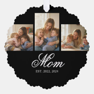 Mom Established Black Elegant Script 3 Foto Ornament Karte
