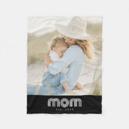 Mom Established Black Modern Retro Script Photo Fleecedecke