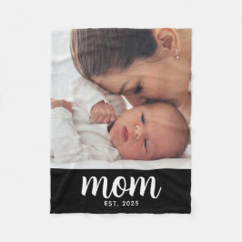 Mom Established Black Modern Script Photo Fleecedecke