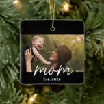 Mom Established Black White Script Photo Keramikornament<br><div class="desc">Black White Mom Established Script Photo Design. Replace the photo with your own of your kids and change the years to the years you became a mom.</div>