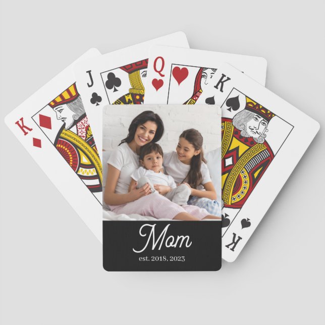 Mom Established Black White Script Photo Spielkarten (Rückseite)