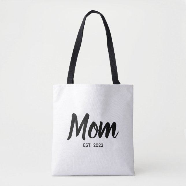  Mom Established Date Black Script Custom Text Tasche (Vorderseite)