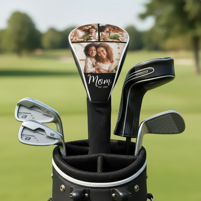 Mom Established Date Bold Script Modern 3 Photo Golf Headcover (Von Creator hochgeladen)
