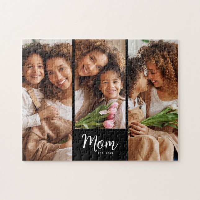Mom Established Date Script 3 Photo Bold Modern (Horizontal)