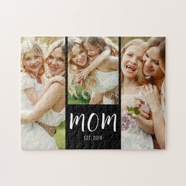 Mom Established Elegant Script Black 3 Photo  (Horizontal)