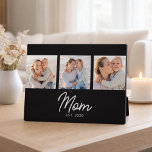 Mom Established Elegant Script Black 3 Photo Fotoplatte<br><div class="desc">Black White Mom Established Script 3 Photo Design. Replace the photos with your own of your kids and change the year to the year/ years you became a mom.</div>