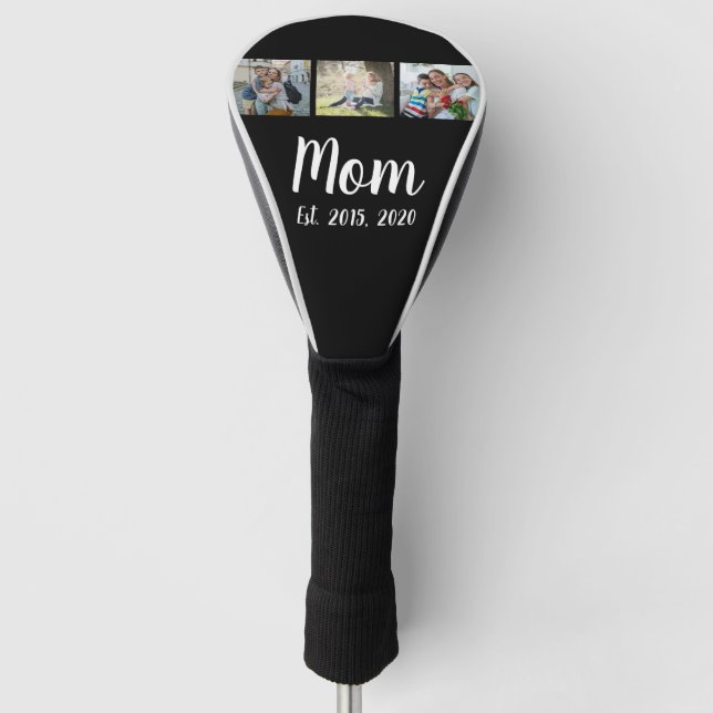 Mom Established Elegant Script Black 3 Photo Golf Headcover (Vorderseite)