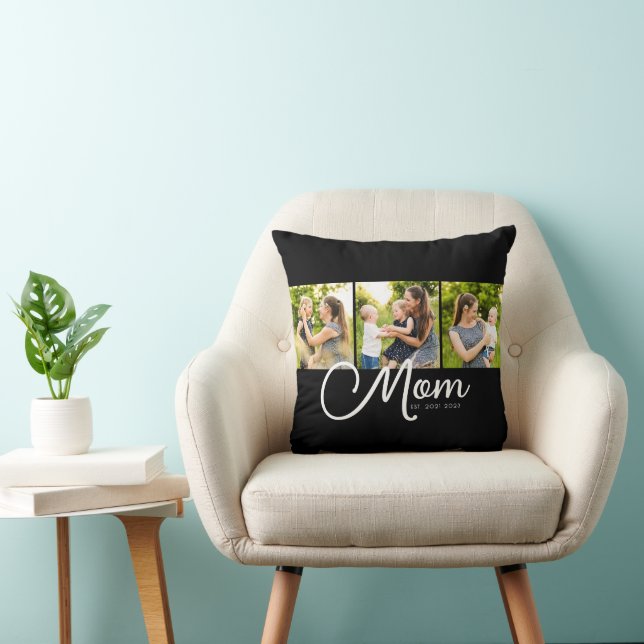 Mom Established Elegant Script Black 3 Photo  Kissen (Stuhl )