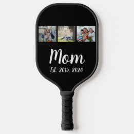 Mom Established Elegant Script Black 3 Photo Pickleball Schläger