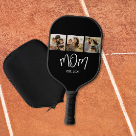 Mom Established Elegant Script Black 3 Photo Pickleball Schläger