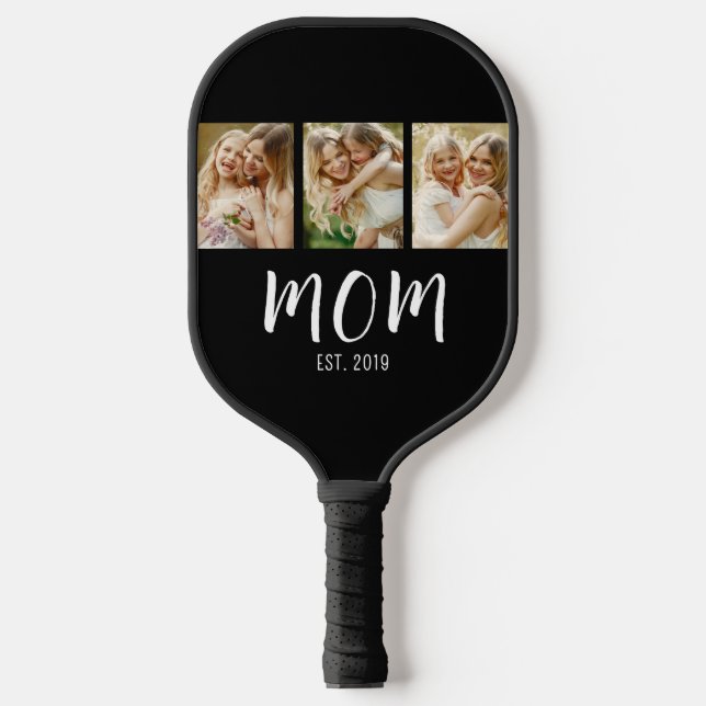 Mom Established Elegant Script Black 3 Photo  Pickleball Schläger (Vorderseite)