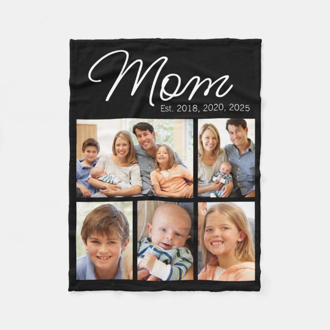 Mom Established Est Trendy 5 Photo Collage Fleecedecke (Vorderseite)