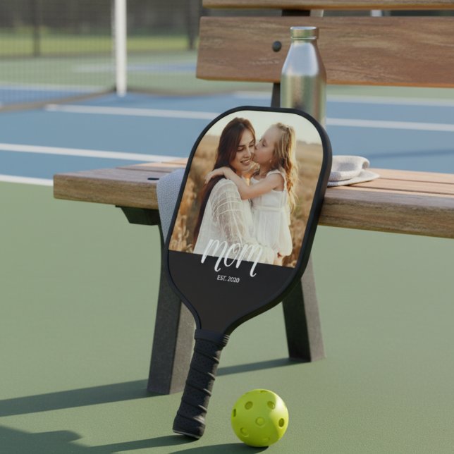 Mom Established Fun Script Photo Pickleball Paddle (Von Creator hochgeladen)