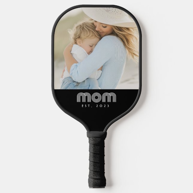 Mom Established Fun Script Photo  Pickleball Schläger (Vorderseite)