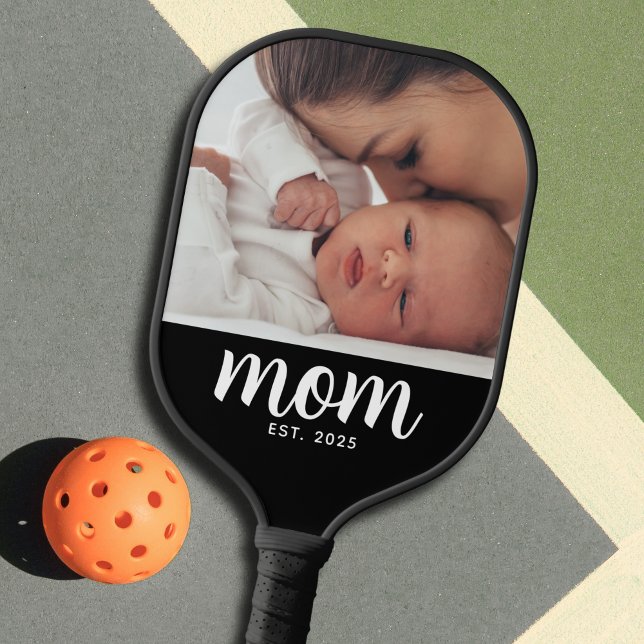 Mom Established Fun Script Photo Pickleball Schläger (Von Creator hochgeladen)