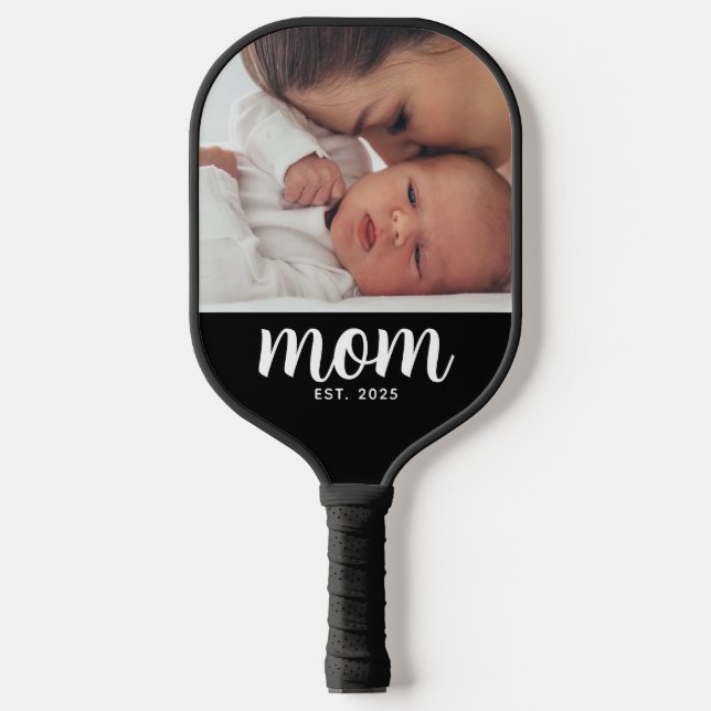 Mom Established Fun Script Photo Pickleball Schläger (Vorderseite)